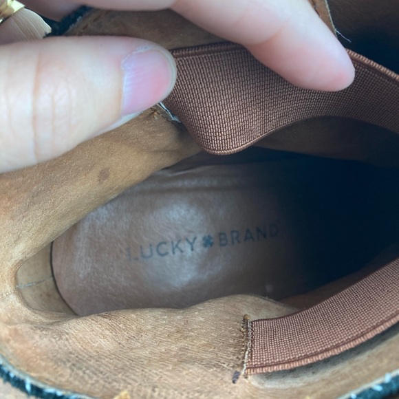 Lucky Brand Yezzah Black Suede Wedge Ankle Bootie Boots Women’s Size 10M. - Picture 11 of 12